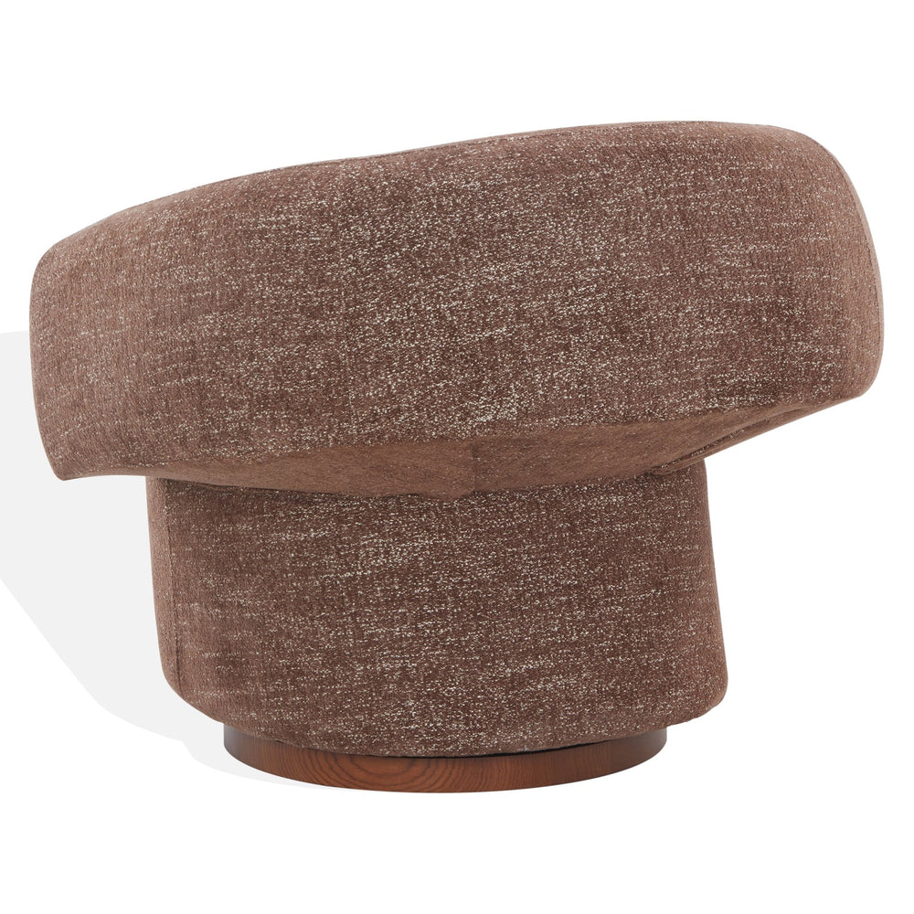 Safavieh Kerriann Barrel Back Swivel Accent Chair Ashwood Frame Foam Cushion Living Room DARK BROWN SFV4886B