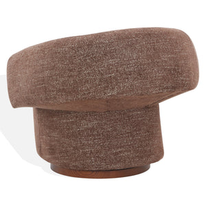 Safavieh Kerriann Barrel Back Swivel Accent Chair Ashwood Frame Foam Cushion Living Room DARK BROWN SFV4886B