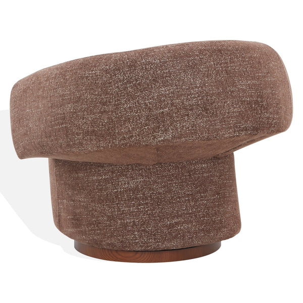 Safavieh Kerriann Barrel Back Swivel Accent Chair Ashwood Frame Foam Cushion Living Room DARK BROWN SFV4886B