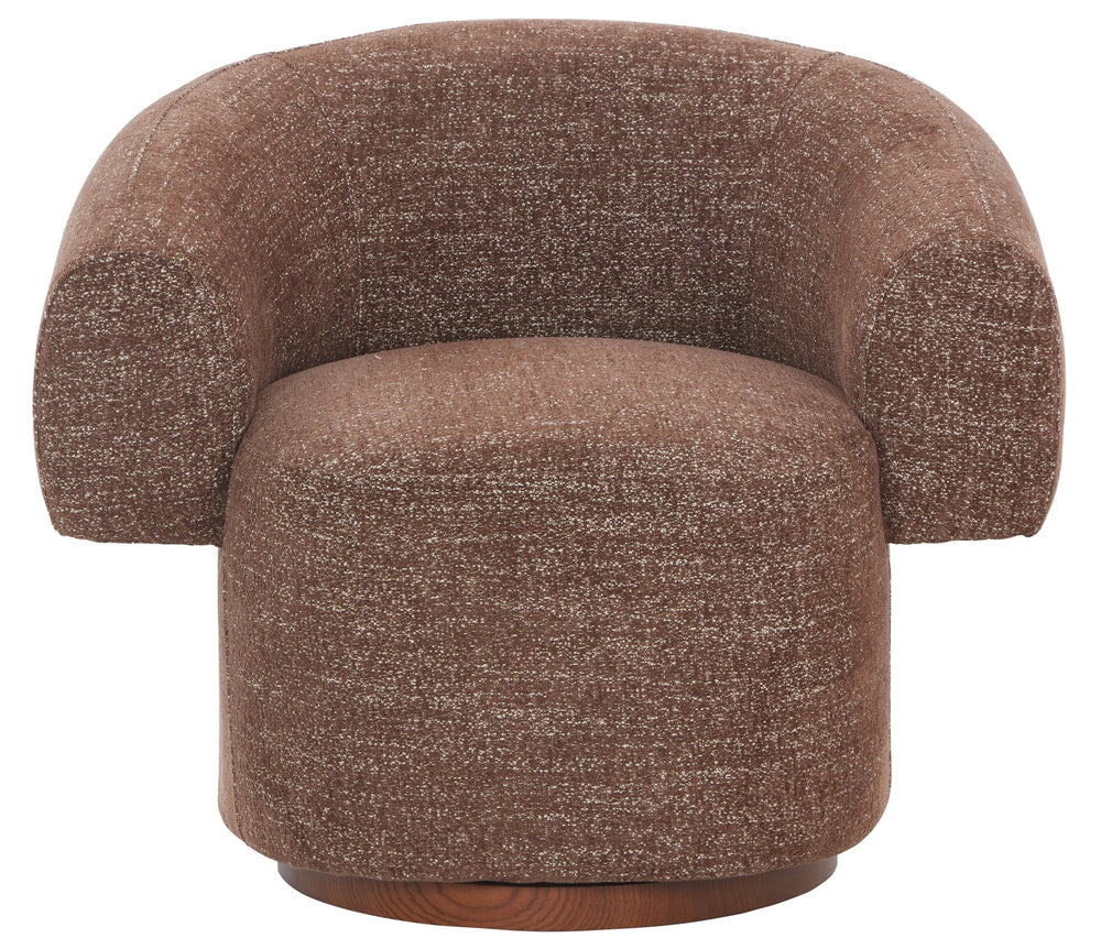 Safavieh Kerriann Barrel Back Swivel Accent Chair Ashwood Frame Foam Cushion Living Room DARK BROWN SFV4886B