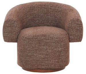 Safavieh Kerriann Barrel Back Swivel Accent Chair Ashwood Frame Foam Cushion Living Room DARK BROWN SFV4886B