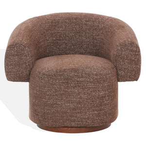 Safavieh Kerriann Barrel Back Swivel Accent Chair Ashwood Frame Foam Cushion Living Room DARK BROWN SFV4886B