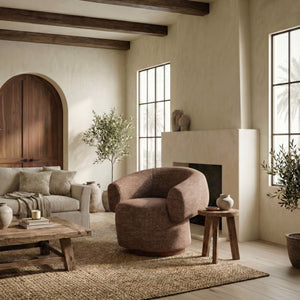 Safavieh Kerriann Barrel Back Swivel Accent Chair Ashwood Frame Foam Cushion Living Room DARK BROWN SFV4886B