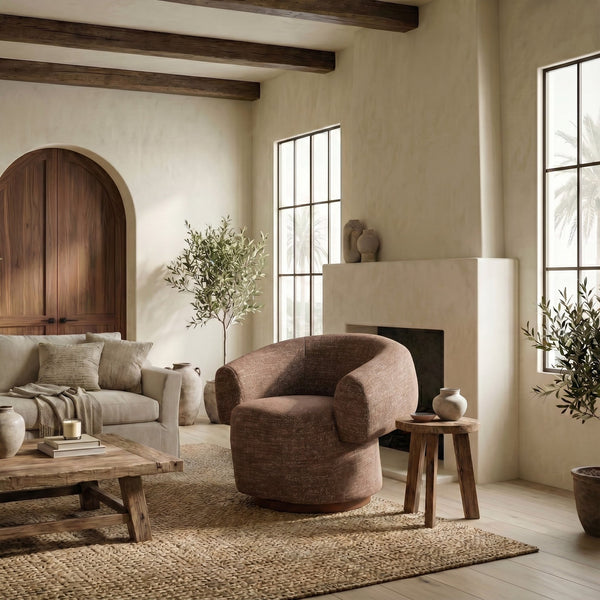 Safavieh Kerriann Barrel Back Swivel Accent Chair Ashwood Frame Foam Cushion Living Room DARK BROWN SFV4886B