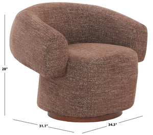 Safavieh Kerriann Barrel Back Swivel Accent Chair Ashwood Frame Foam Cushion Living Room DARK BROWN SFV4886B
