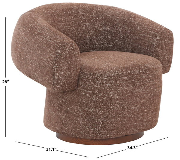 Safavieh Kerriann Barrel Back Swivel Accent Chair Ashwood Frame Foam Cushion Living Room DARK BROWN SFV4886B