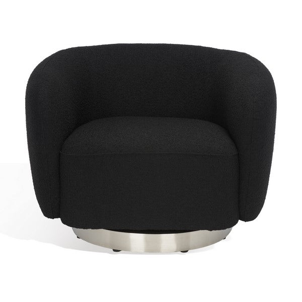 Safavieh Bernard Boucle Swivel Accent Chair Black / Chrome Fabric / Wood / Metal / Foam SFV5018B