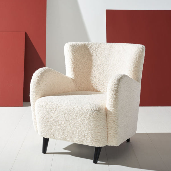 Safavieh RAYANNE Boucle Modern Wingback Chair - Stylish Comfort for Living Rooms & Reading Nooks Ivory SFV5020A