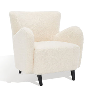 Safavieh RAYANNE Boucle Modern Wingback Chair - Stylish Comfort for Living Rooms & Reading Nooks Ivory SFV5020A