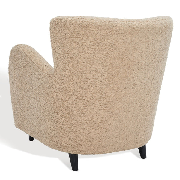 Safavieh RAYANNE Boucle Modern Wingback Chair - Stylish Comfort for Living Rooms & Reading Nooks Light Brown SFV5020B