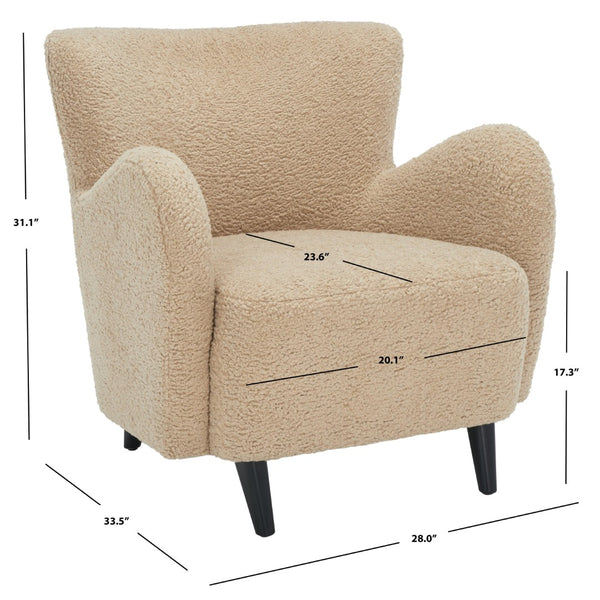 Safavieh RAYANNE Boucle Modern Wingback Chair - Stylish Comfort for Living Rooms & Reading Nooks Light Brown SFV5020B