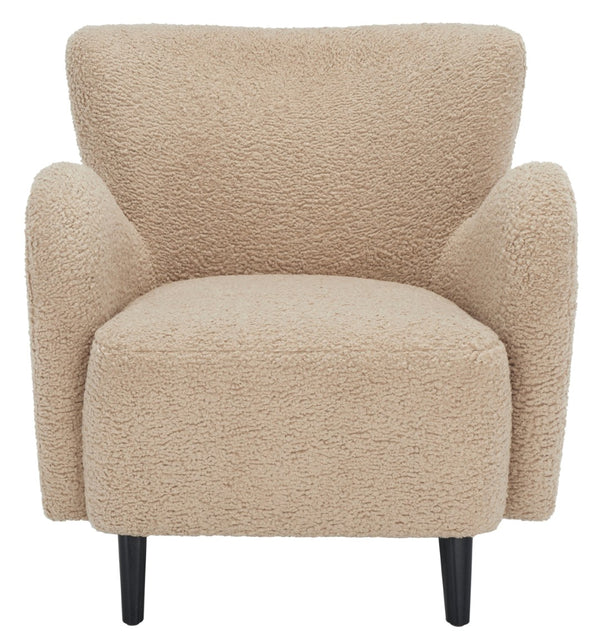 Safavieh RAYANNE Boucle Modern Wingback Chair - Stylish Comfort for Living Rooms & Reading Nooks Light Brown SFV5020B