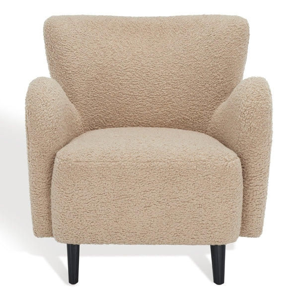 Safavieh RAYANNE Boucle Modern Wingback Chair - Stylish Comfort for Living Rooms & Reading Nooks Light Brown SFV5020B