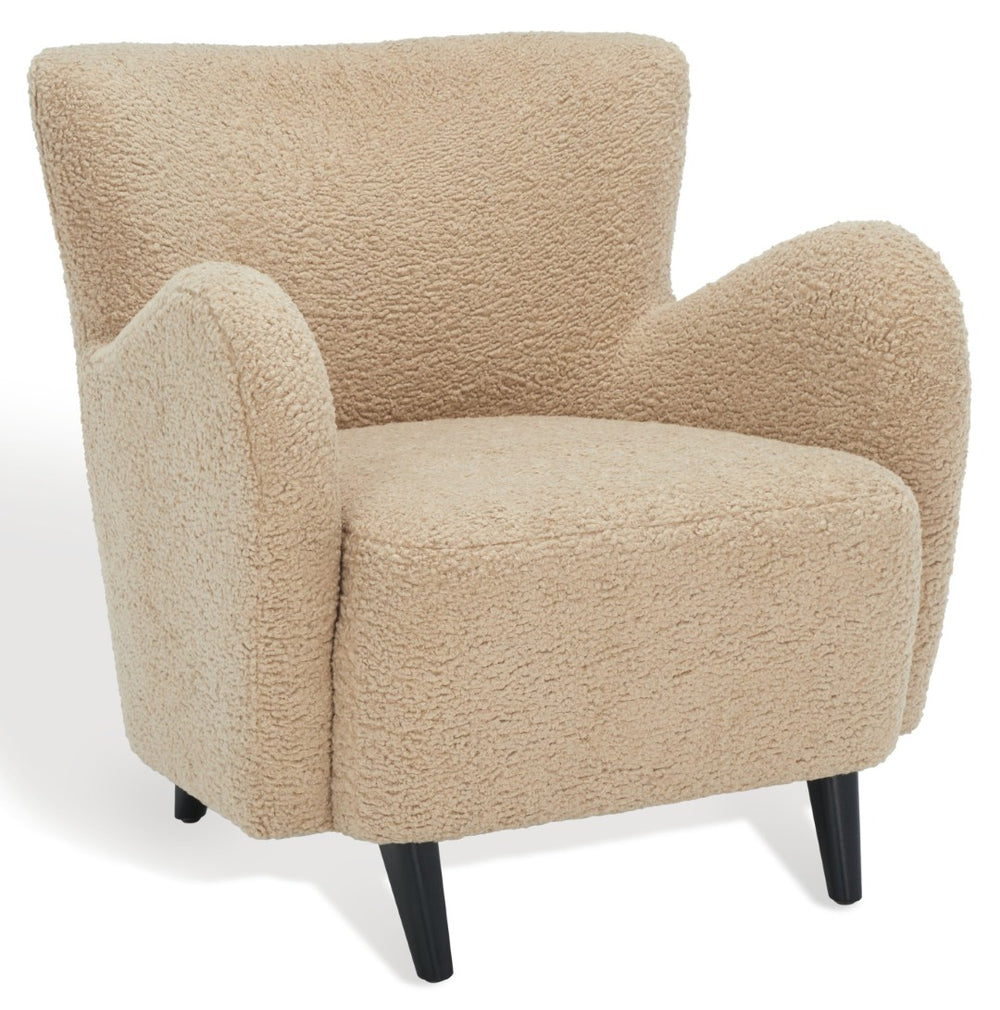 Safavieh RAYANNE Boucle Modern Wingback Chair - Stylish Comfort for Living Rooms & Reading Nooks Light Brown SFV5020B