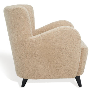 Safavieh RAYANNE Boucle Modern Wingback Chair - Stylish Comfort for Living Rooms & Reading Nooks Light Brown SFV5020B