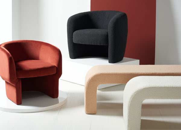 Safavieh EVERLY Boucle Barrel Back Accent Chair - Contemporary Comfort with Elegant Design for Any Space Black SFV5029B