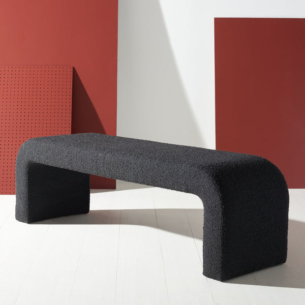 Safavieh CARALYNN Boucle Bench in Black - Stylish, Versatile Seating for Entryways, Bedrooms & Living Spaces SFV5027B