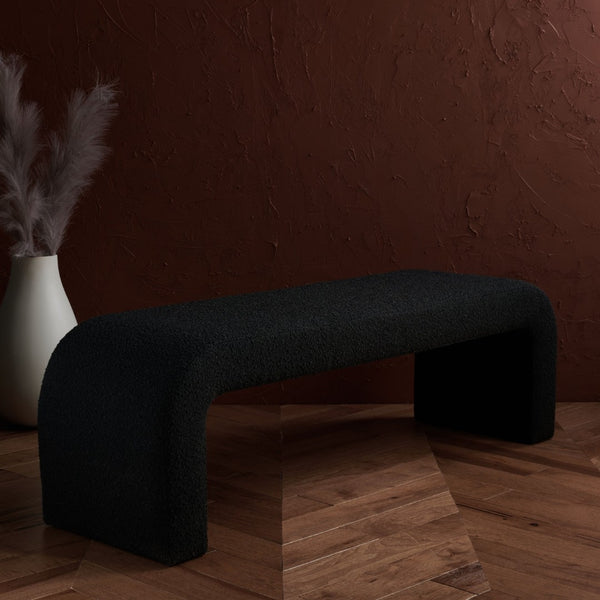Safavieh CARALYNN Boucle Bench in Black - Stylish, Versatile Seating for Entryways, Bedrooms & Living Spaces SFV5027B