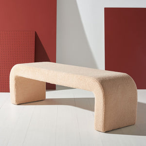 Safavieh CARALYNN Boucle Bench - Elegant Contemporary Design for Entryways, Living Rooms, and Bedrooms Tan SFV5027D