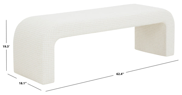 Safavieh Caralynn Boucle Bench – Modern Handmade Luxury With Contoured Silhouette For Glamorous Living Spaces Ivory Fabric ,Wood ,Foam Sfv5027p