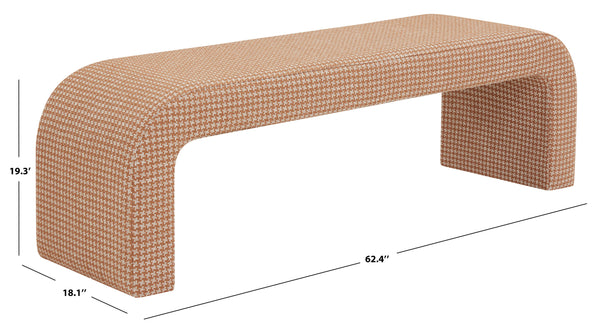 Safavieh Caralynn Boucle Bench – Modern Handmade Luxury With Contoured Silhouette For Glamorous Living Spaces Brown Fabric ,Wood ,Foam Sfv5027q