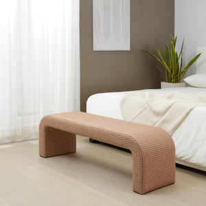 Safavieh Caralynn Boucle Bench – Modern Handmade Luxury With Contoured Silhouette For Glamorous Living Spaces Brown Fabric ,Wood ,Foam Sfv5027q