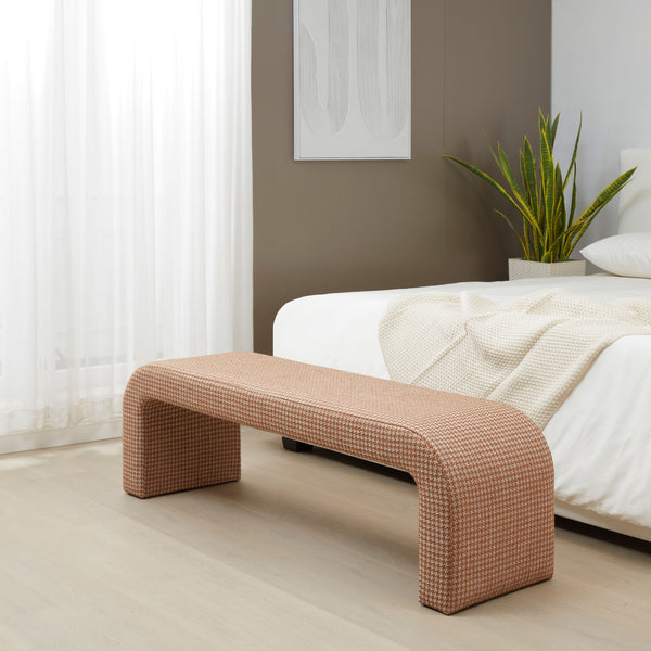 Safavieh Caralynn Boucle Bench – Modern Handmade Luxury With Contoured Silhouette For Glamorous Living Spaces Brown Fabric ,Wood ,Foam Sfv5027q