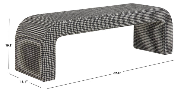 Safavieh Caralynn Boucle Bench – Modern Handmade Luxury With Contoured Silhouette For Glamorous Living Spaces Black ,White Fabric ,Wood ,Foam Sfv5027r