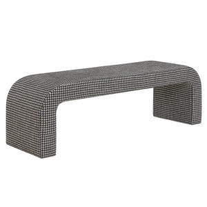 Safavieh Caralynn Boucle Bench – Modern Handmade Luxury With Contoured Silhouette For Glamorous Living Spaces Black ,White Fabric ,Wood ,Foam Sfv5027r