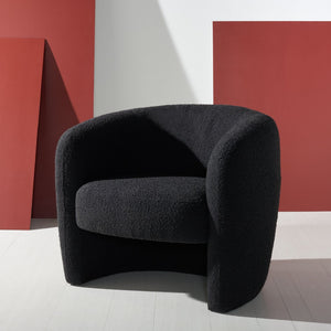Safavieh EVERLY Boucle Barrel Back Accent Chair - Contemporary Comfort with Elegant Design for Any Space Black SFV5029B