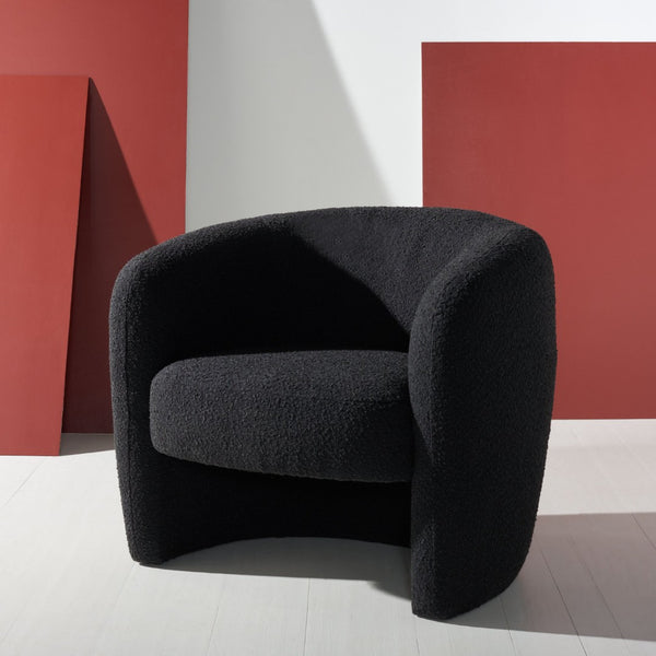 Safavieh EVERLY Boucle Barrel Back Accent Chair - Contemporary Comfort with Elegant Design for Any Space Black SFV5029B