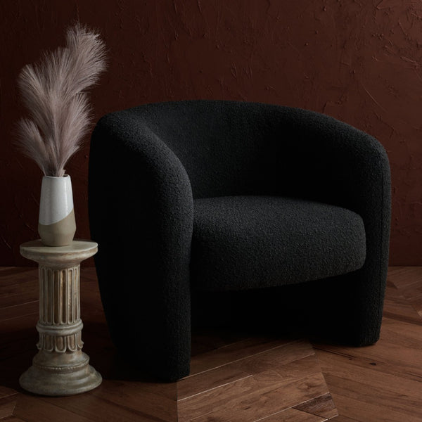 Safavieh EVERLY Boucle Barrel Back Accent Chair - Contemporary Comfort with Elegant Design for Any Space Black SFV5029B