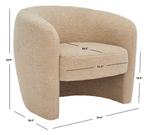 Safavieh EVERLY Boucle Barrel Back Accent Chair - Contemporary Comfort with Elegant Design for Any Space Light Brown SFV5029C