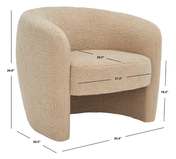 Safavieh EVERLY Boucle Barrel Back Accent Chair - Contemporary Comfort with Elegant Design for Any Space Light Brown SFV5029C