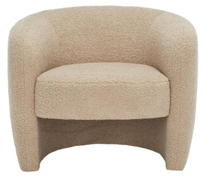 Safavieh EVERLY Boucle Barrel Back Accent Chair - Contemporary Comfort with Elegant Design for Any Space Light Brown SFV5029C