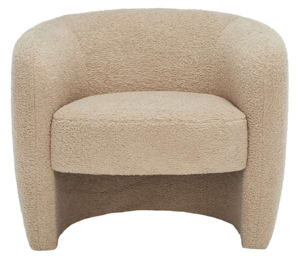Safavieh EVERLY Boucle Barrel Back Accent Chair - Contemporary Comfort with Elegant Design for Any Space Light Brown SFV5029C