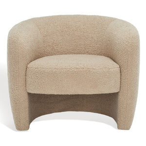 Safavieh EVERLY Boucle Barrel Back Accent Chair - Contemporary Comfort with Elegant Design for Any Space Light Brown SFV5029C