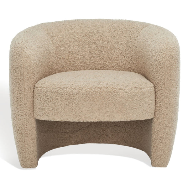 Safavieh EVERLY Boucle Barrel Back Accent Chair - Contemporary Comfort with Elegant Design for Any Space Light Brown SFV5029C
