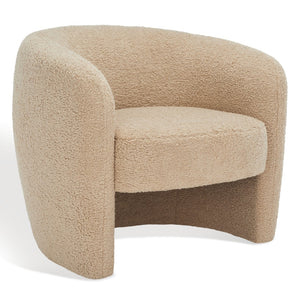 Safavieh EVERLY Boucle Barrel Back Accent Chair - Contemporary Comfort with Elegant Design for Any Space Light Brown SFV5029C