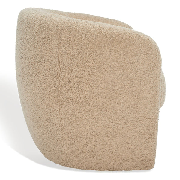 Safavieh EVERLY Boucle Barrel Back Accent Chair - Contemporary Comfort with Elegant Design for Any Space Light Brown SFV5029C