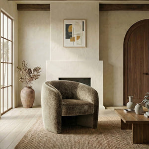 Everly Chenille Barrel Back Accent Chair With Solid Wood Frame, Plush Foam Seating For Comfort