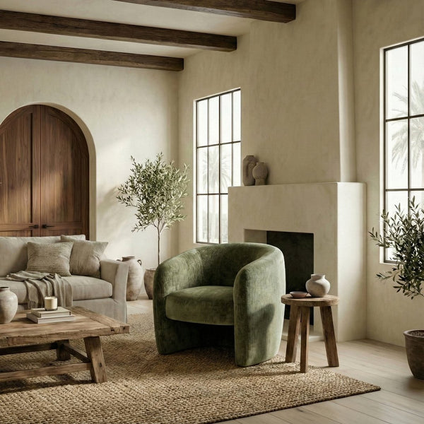 Everly Chenille Barrel Back Accent Chair With Solid Wood Frame, Plush Foam Seating For Comfort