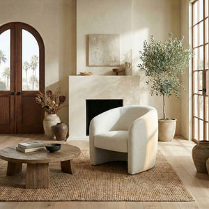 Everly Chenille Barrel Back Accent Chair With Solid Wood Frame, Plush Foam Seating For Comfort
