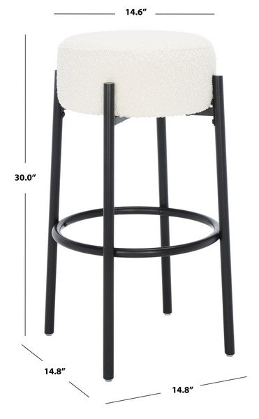 Safavieh Paisleigh Boucle And Metal Leg Barstool Ivory / Black Wood / Fabric / Foam / Metal SFV5031A