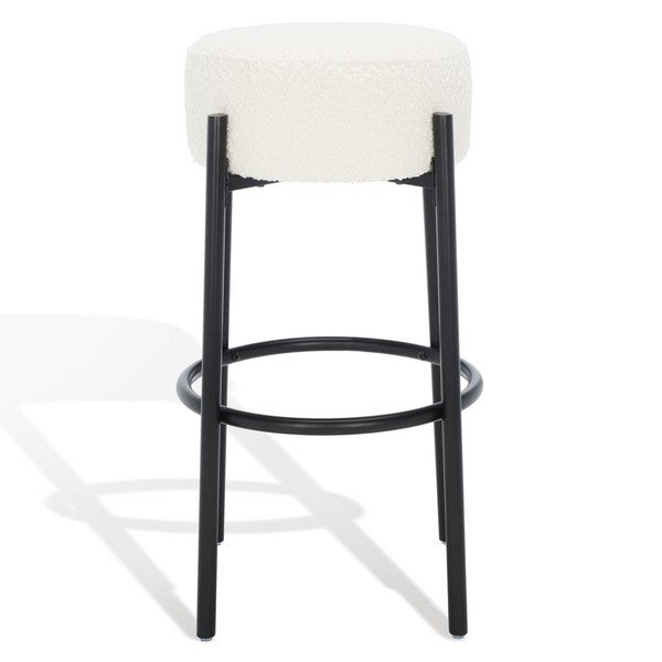 Safavieh Paisleigh Boucle And Metal Leg Barstool Ivory / Black Wood / Fabric / Foam / Metal SFV5031A