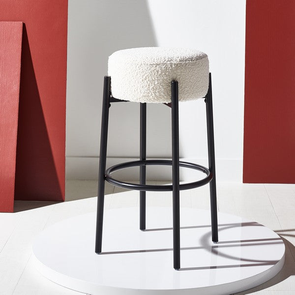 Safavieh Paisleigh Boucle And Metal Leg Barstool Ivory / Black Wood / Fabric / Foam / Metal SFV5031A