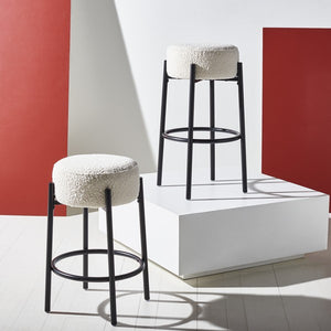 Safavieh Paisleigh Boucle And Metal Leg Barstool Ivory / Black Wood / Fabric / Foam / Metal SFV5031A