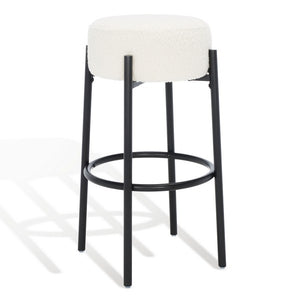 Safavieh Paisleigh Boucle And Metal Leg Barstool Ivory / Black Wood / Fabric / Foam / Metal SFV5031A