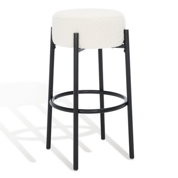 Safavieh Paisleigh Boucle And Metal Leg Barstool Ivory / Black Wood / Fabric / Foam / Metal SFV5031A