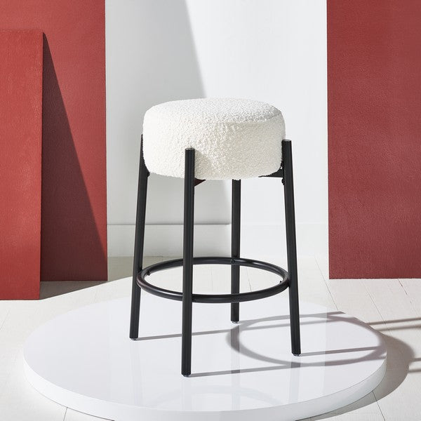 Safavieh Paisleigh Boucle Metal Leg Counter Stool Ivory / Black Wood / Fabric / Foam / Metal SFV5032A